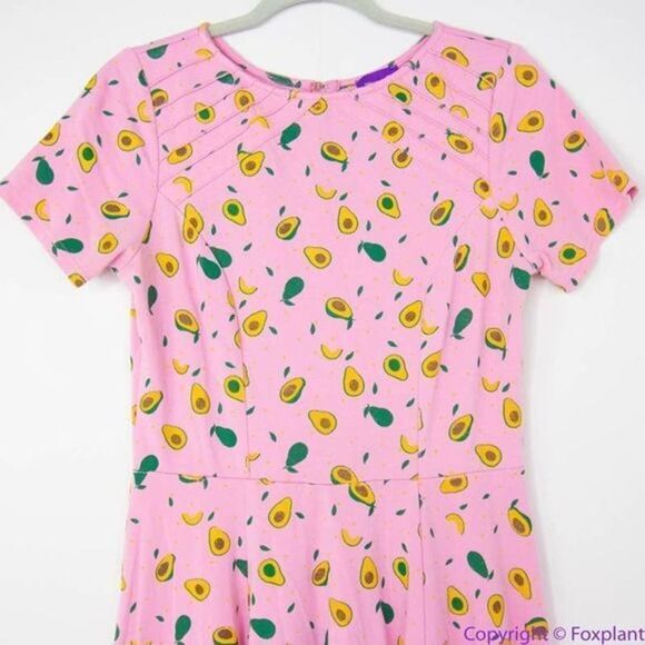 Unique Vintage Gwynnie Bee Avocado summer fruit Pink Fit-And-Flare‎ Dress, M - Picture 5 of 16